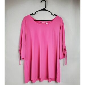 Susan Graver Pink Ruched Sleeve Tunic Top Plus Size 2X Scoop Neck